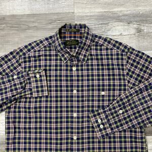 Orvis Signature Collection‎ Blue Green Mens L Plaid Flannel Button Up Shirt